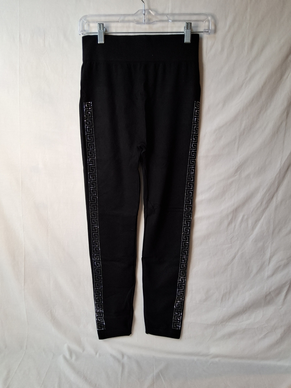 Commense Black‎ Leggings with Silver Side Accent